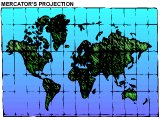 Mercator projection of the world map (which exaggerates the size of USA and Russia